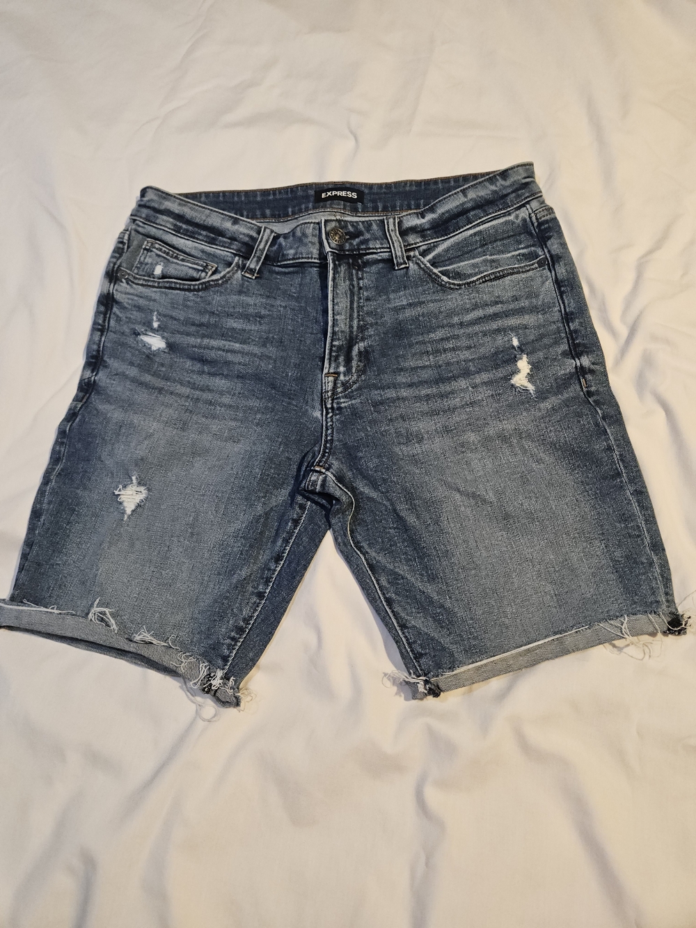 Express Distressed Denim Shorts - Medium Blue
